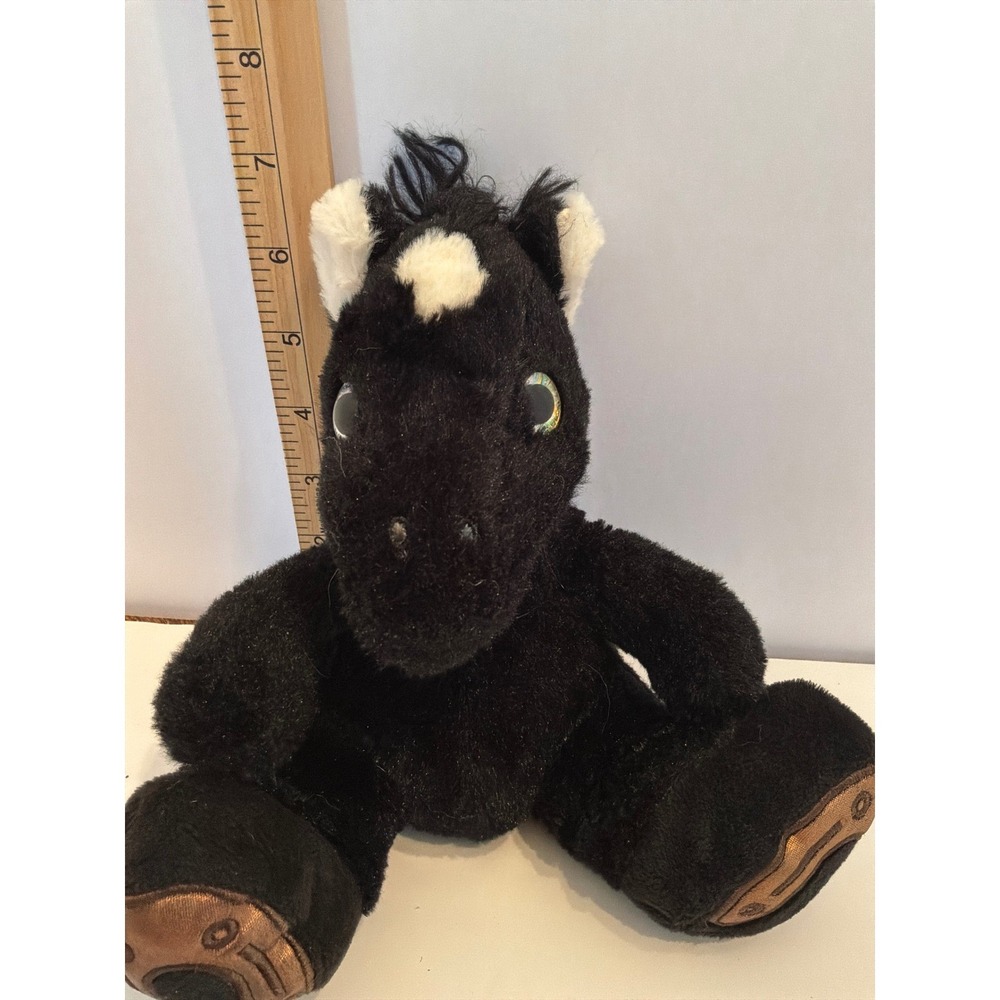 RBI Black Horse Plush Stuffed Animal White Spot Glitter Eyes 7.5 Inch‎